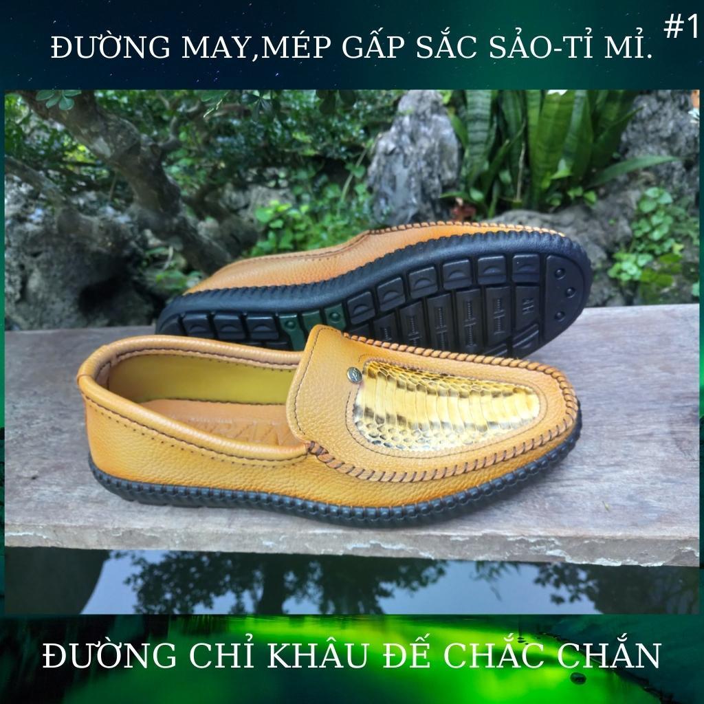 Giày lười nam,giày da nam mã K226 hàng thủ công tinh xảo cao cấp việt nam,kết hợp chất liệu da bò và da trăn màu vàng