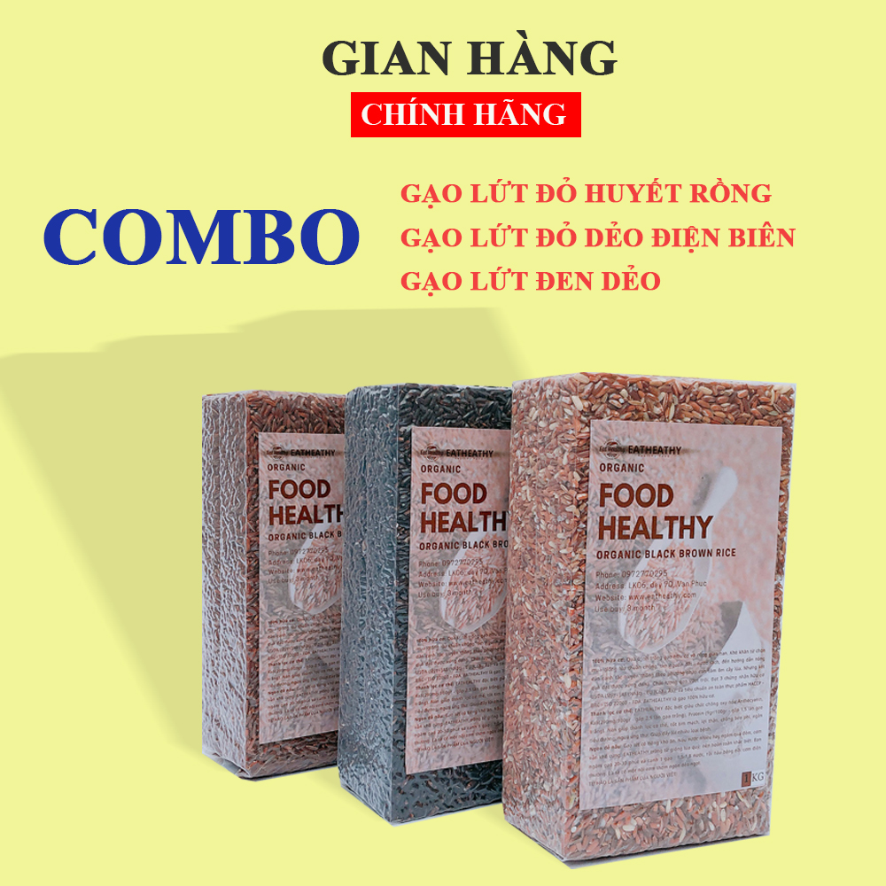 Combo Gạo Lứt Đen, Đỏ Điện Biên, Huyết Rồng Dành Cho Người Ăn Kiêng (Mỗi Loại 1kg)