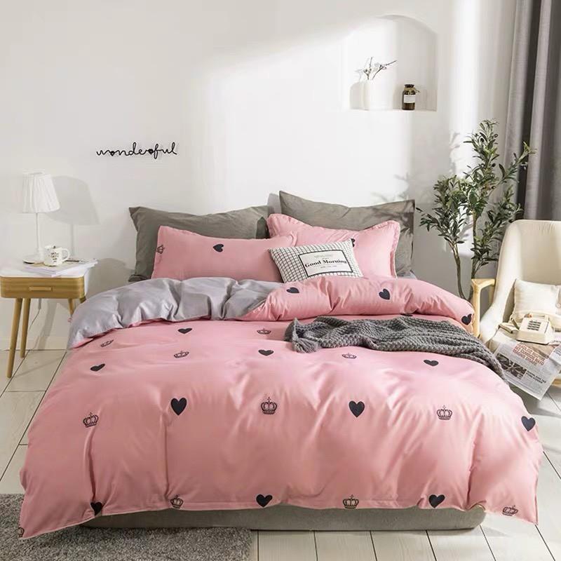 Chăn Ga Gối Đệm -Sét Chăn Ga Gối Tim Hồng Vương Miện PolyCotton Punpu3051