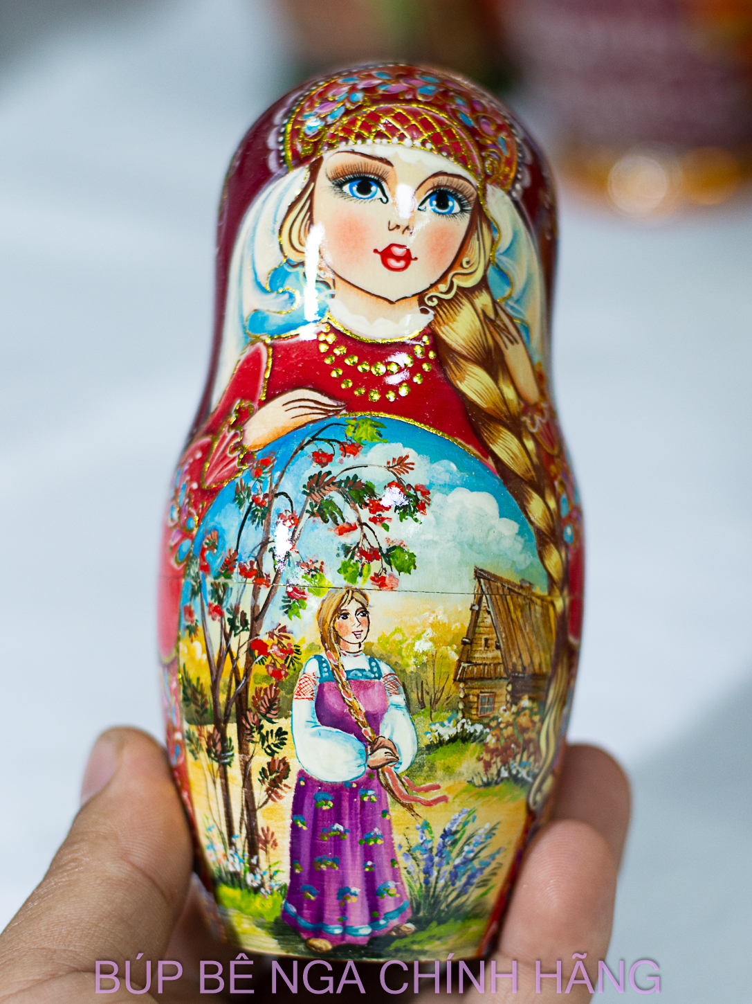 BỘ BÚP BÊ NGA MATRYOSHKA CAO CẤP 7 LỚP 22CM HOA VĂN "THIẾU NỮ THÔN QUÊ NGA" CỰC ĐẸP VÀ NỮ TÍNH, SANG TRỌNG, ĐẸP MẮT