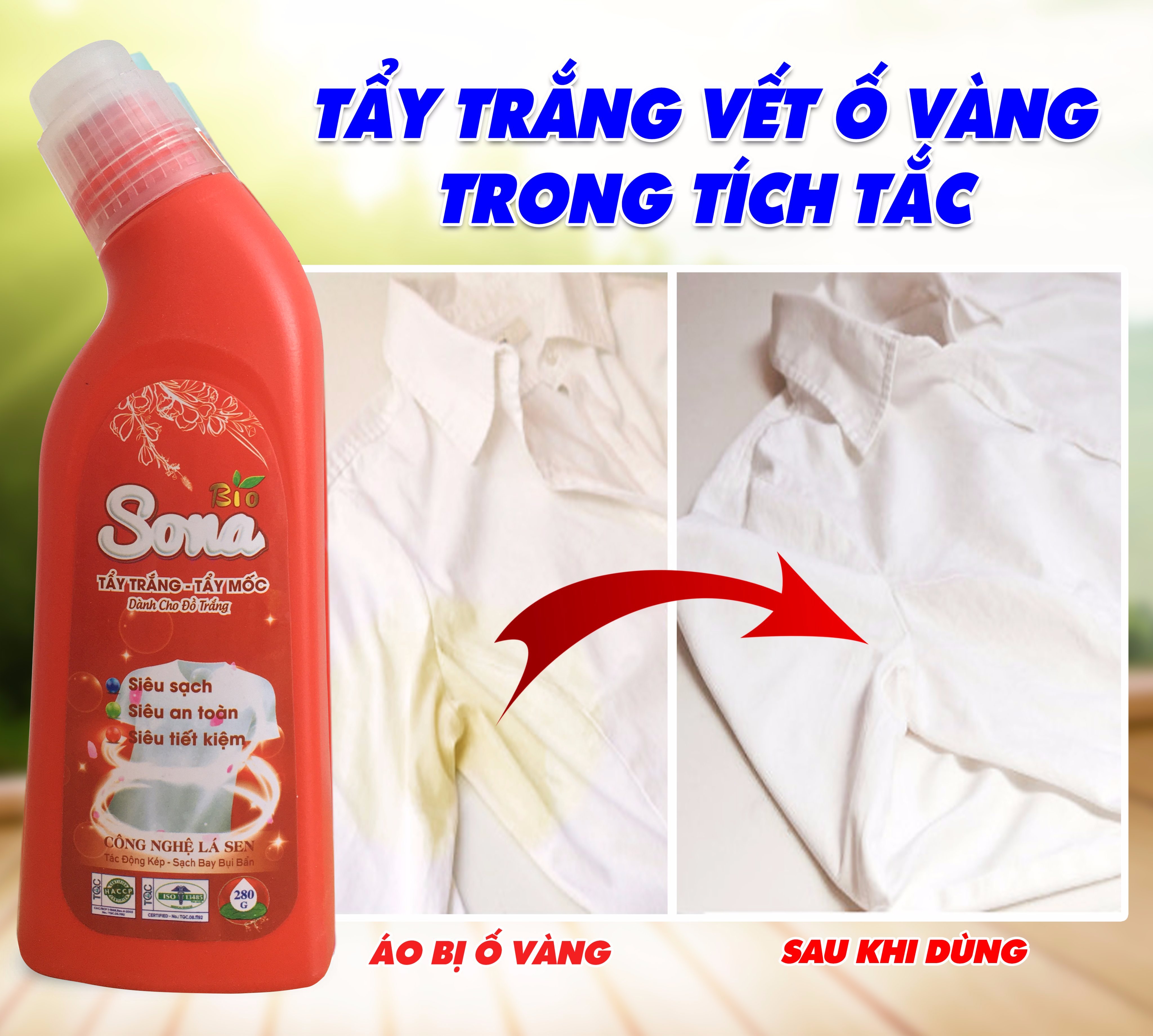 Combo 2 chai dung dịch tẩy mốc -Tẩy mốc quần áo SONA 280ml-TẨY TRẮNG - TẨY MỐC QUẦN ÁO SONA| ĐÁNH BAY MỌI VẾT Ố VÀNG, VẾT MỐC - GIÚP QUẤN ÁO TRẮNG SÁNG - SẢN PHẨM SINH HỌC, AN TOÀN - KHÔNG ĂN DA TAY, THÂN THIỆN VỚI MÔI TRƯỜNG