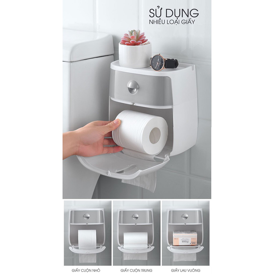 Hộp Đựng Giấy Vệ Sinh Đa Năng 2 Tầng, Có Ngăn Kéo, Khay Để Điện Thoại E1804 - Chất Liệu Nhựa Cao Cấp, Thiết Kế Sang Trọng, Đóng Mở Nhấn nút Tiện Dụng - Hàng Nhập Khẩu.