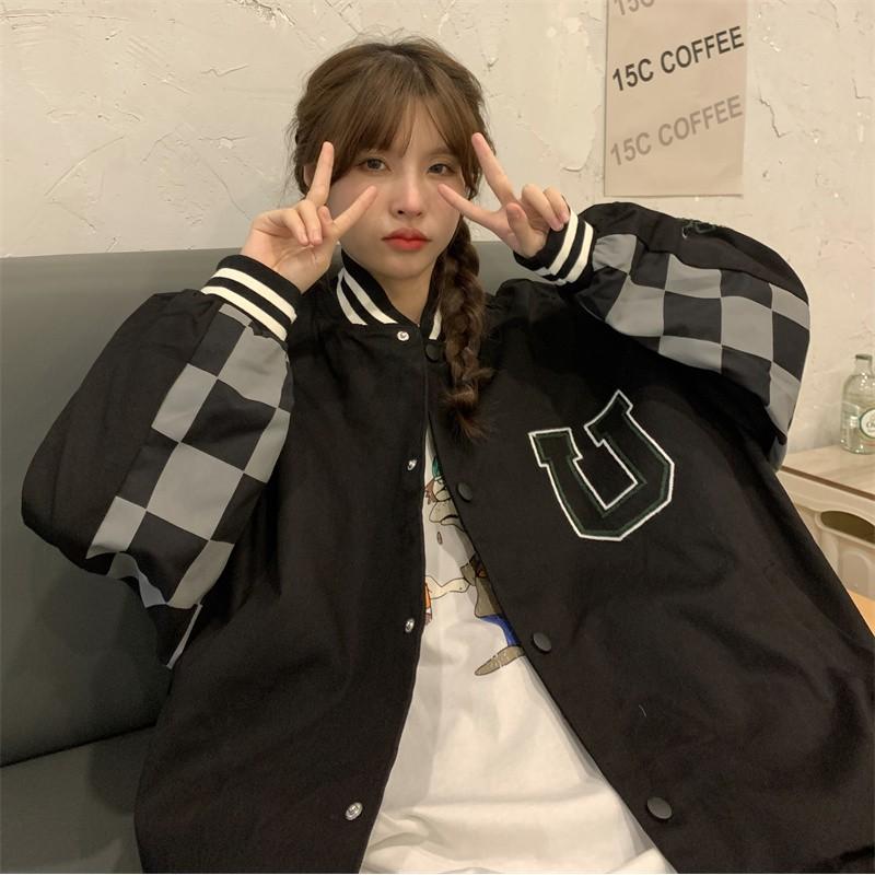 Áo bomber nữ oversize thời trang ulzzang hàn quốc áo khoác nữ bomber bóng chày form rộng màu đen đi học đi chơi unisex