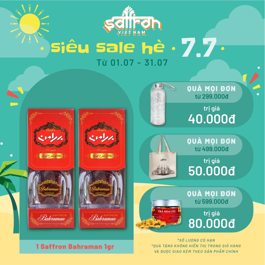 Nhụy Hoa Nghệ Tây Saffron Bahraman Combo 2 hộp mỗi hộp 1gram