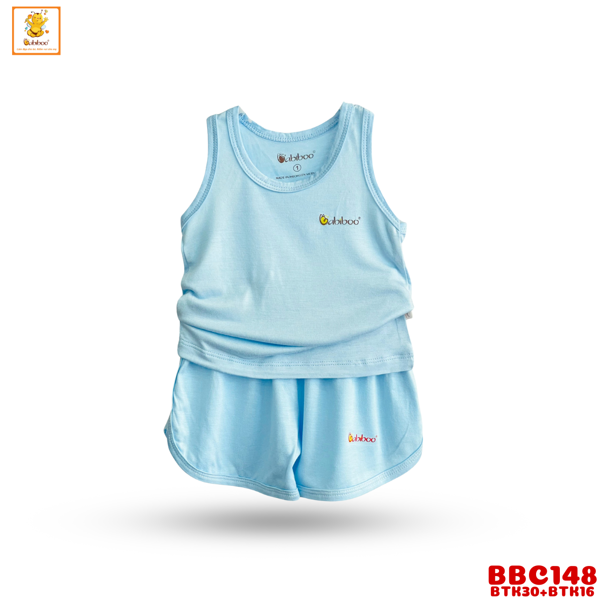 Đồ sơ sinh bé trai Babiboo bộ ba lỗ chất vải viscose mềm mại, thấm hút mồ hôi BBC148
