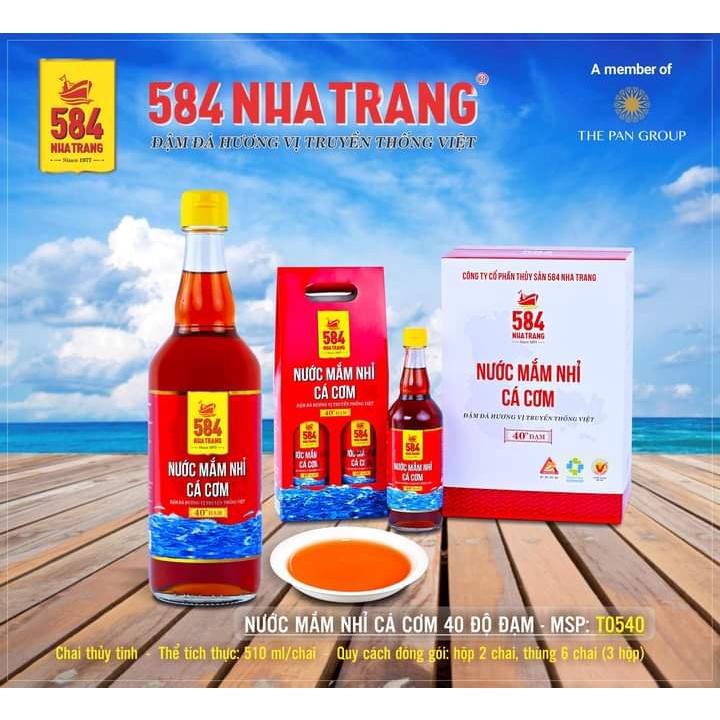 Thùng 6 chai Nước mắm Nhỉ Cá cơm, 40 độ đạm, 584 Nha Trang, Chai thủy tinh 500ml, Date luôn mới