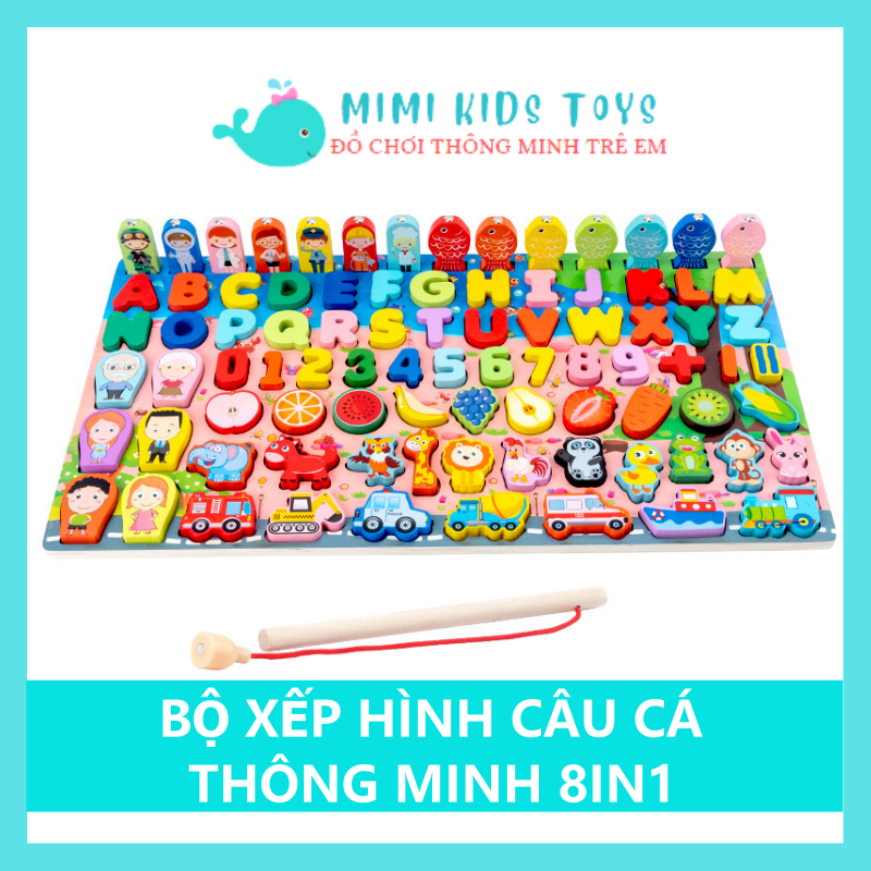 Đồ Chơi Bảng Ghép Hình Câu Cá Gỗ 8 in 1/Bảng Xếp Hình Thông Minh - Đồ Chơi Ghép Hình Thông Minh Cho Bé