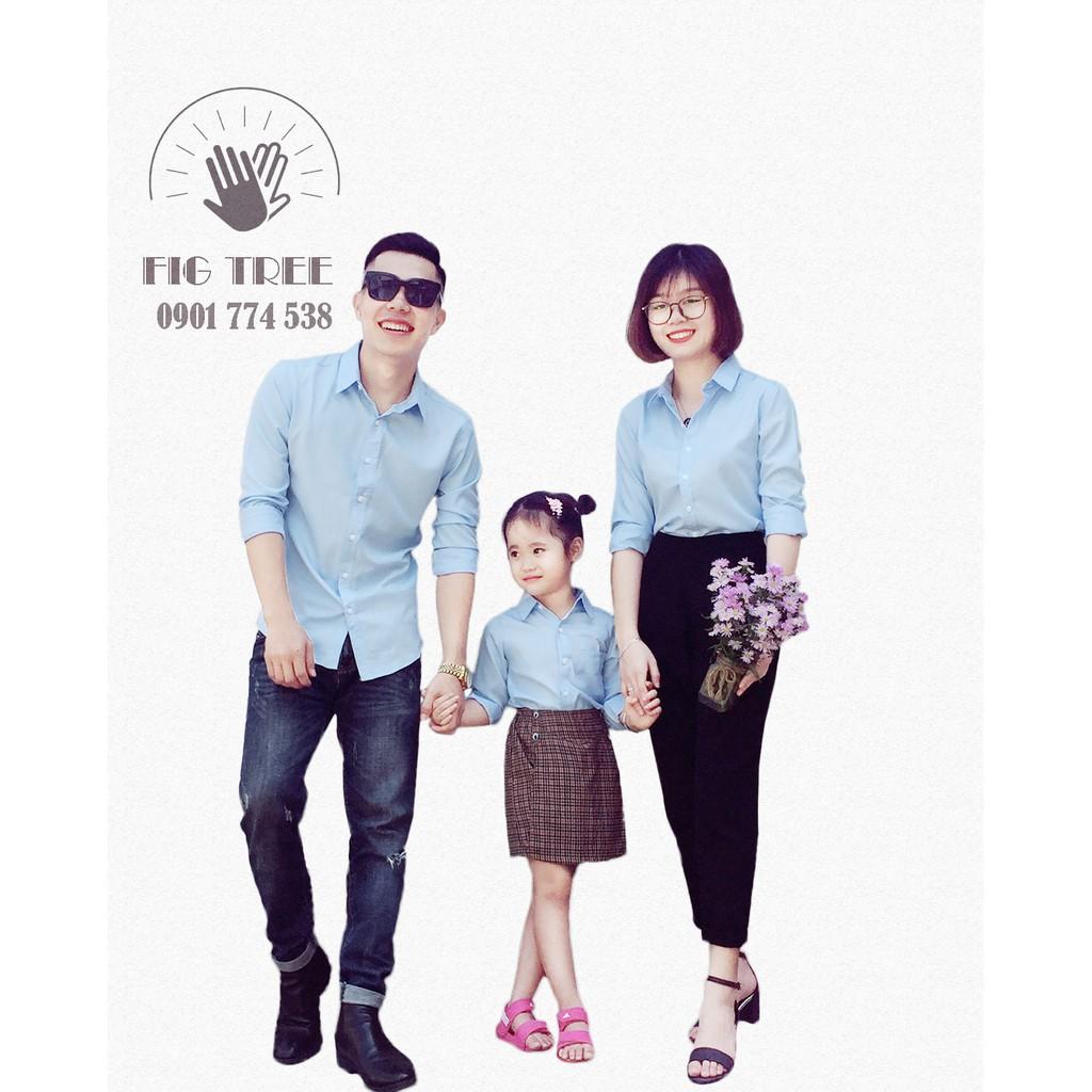 Áo gia đình màu xanh biển nhạt ( hàng FIG TREE đủ size, kèm cận cảnh)