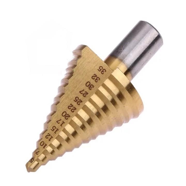 Mũi khoan tháp 5-35mm ️ Thép HSS4241 phủ titanium - Các bước khoan từ 5 đến 35 - Trục 13mm