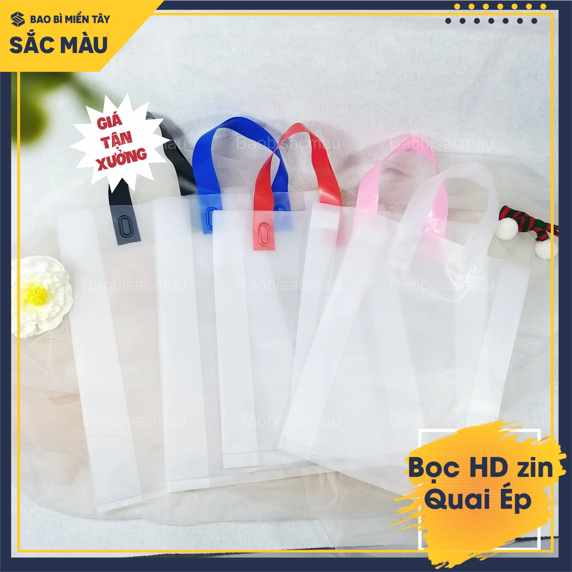 1 Kg Túi HD ZIN QUAI ÉP - HD Zin mờ màu trắng quai màu đỏ, xanh, hồng, đen đựng quần áo, mỹ phẩm, nước hoa...FULL SIZE