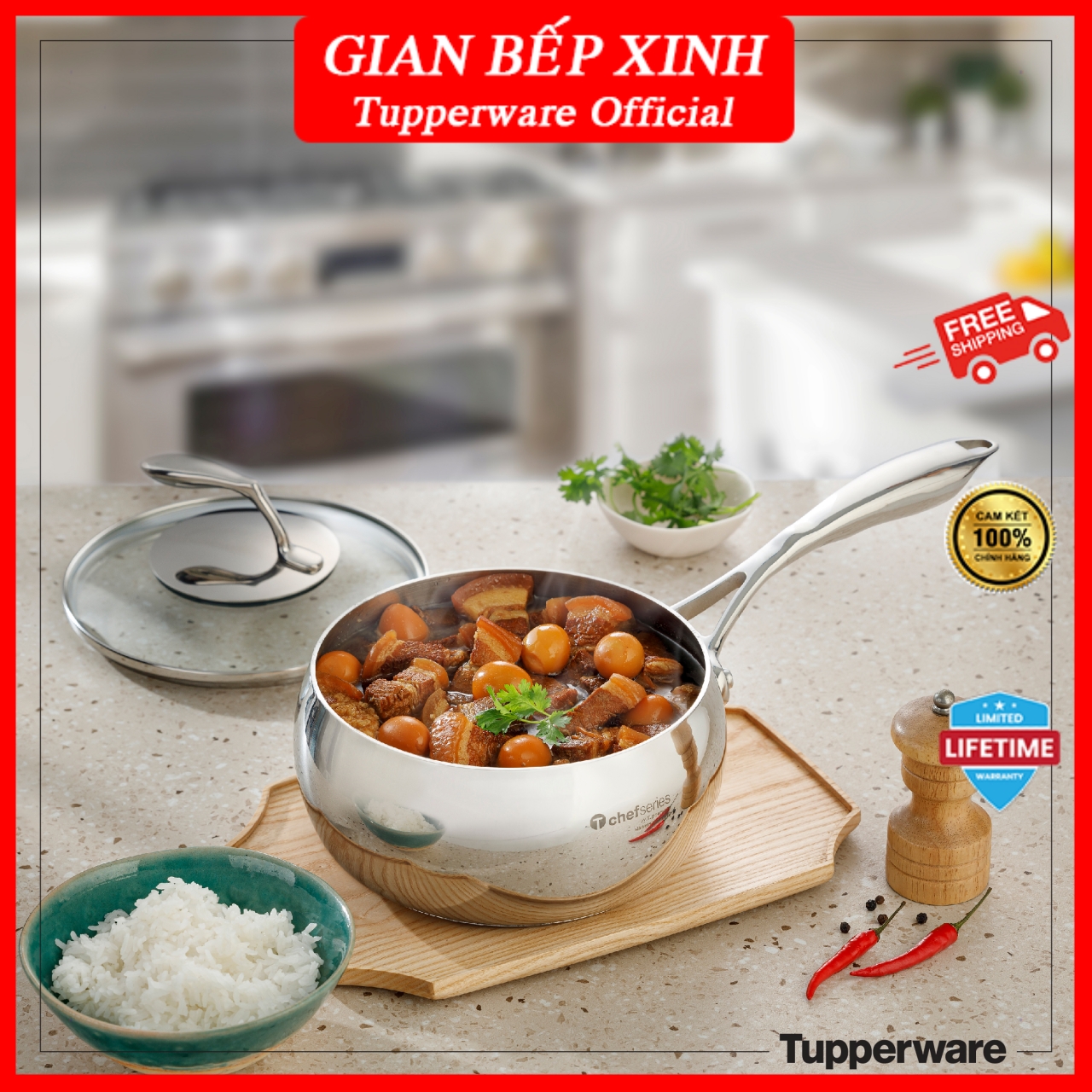 Nồi T Chef Series Casserole 3.8L (nắp kính), Hàng chính hãng