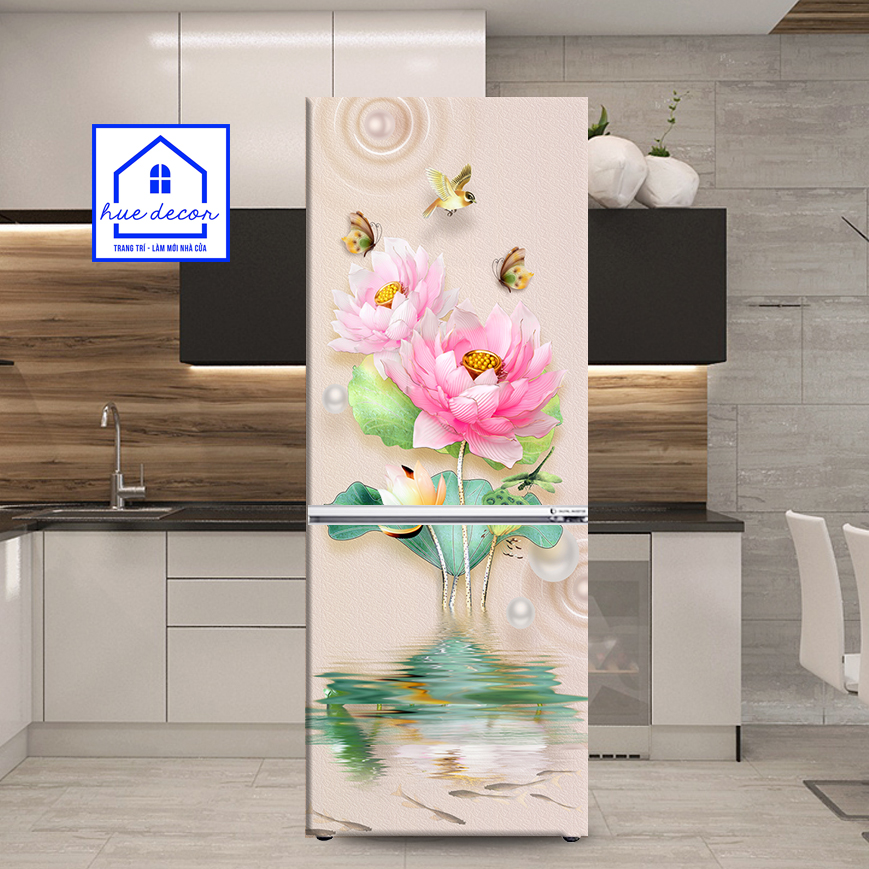 Tranh Dán Trang Trí Tủ Lạnh - Hoa Sen Hồng Hue Decor Chất Lượng Chống Nước Siêu Bền , Giá Tốt, Đổi Trả Miễn Phí