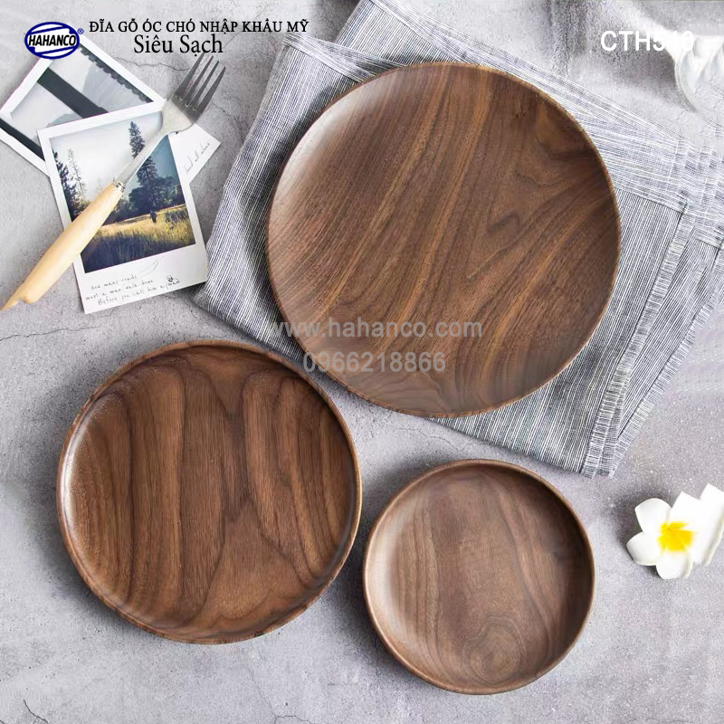 Đĩa gỗ Óc Chó nhập khẩu Mỹ nguyên khối (đủ Size) CTH540 (Walnut) hàng Xuất Khẩu Châu Âu - đĩa bánh mì/trái cây/ bít tết/ pizza/ phụ kiện chụp ảnh, bày món ăn trong nhà hàng - Sang trọng trên bàn ăn - HAHANCO