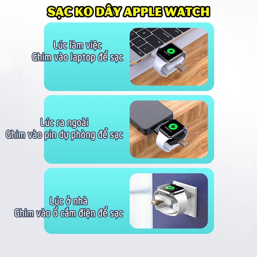 Đế Sạc Không Dây dành cho đồng hồ thông minh Apple Watch 38/40/42/44mm Series 1/2/3/4/5/6/Se cổng cắm USB cao cấp loại bỏ túi (Mã 886) - Trắng, Đen