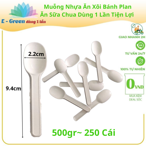 Bịch 500Gr~250 Cái Muỗng Nhựa Dùng Ăn Xôi, Ăn Bánh Plan, Dùng Cho Quán Giá Rẻ - Egreen Dùng 1 Lần