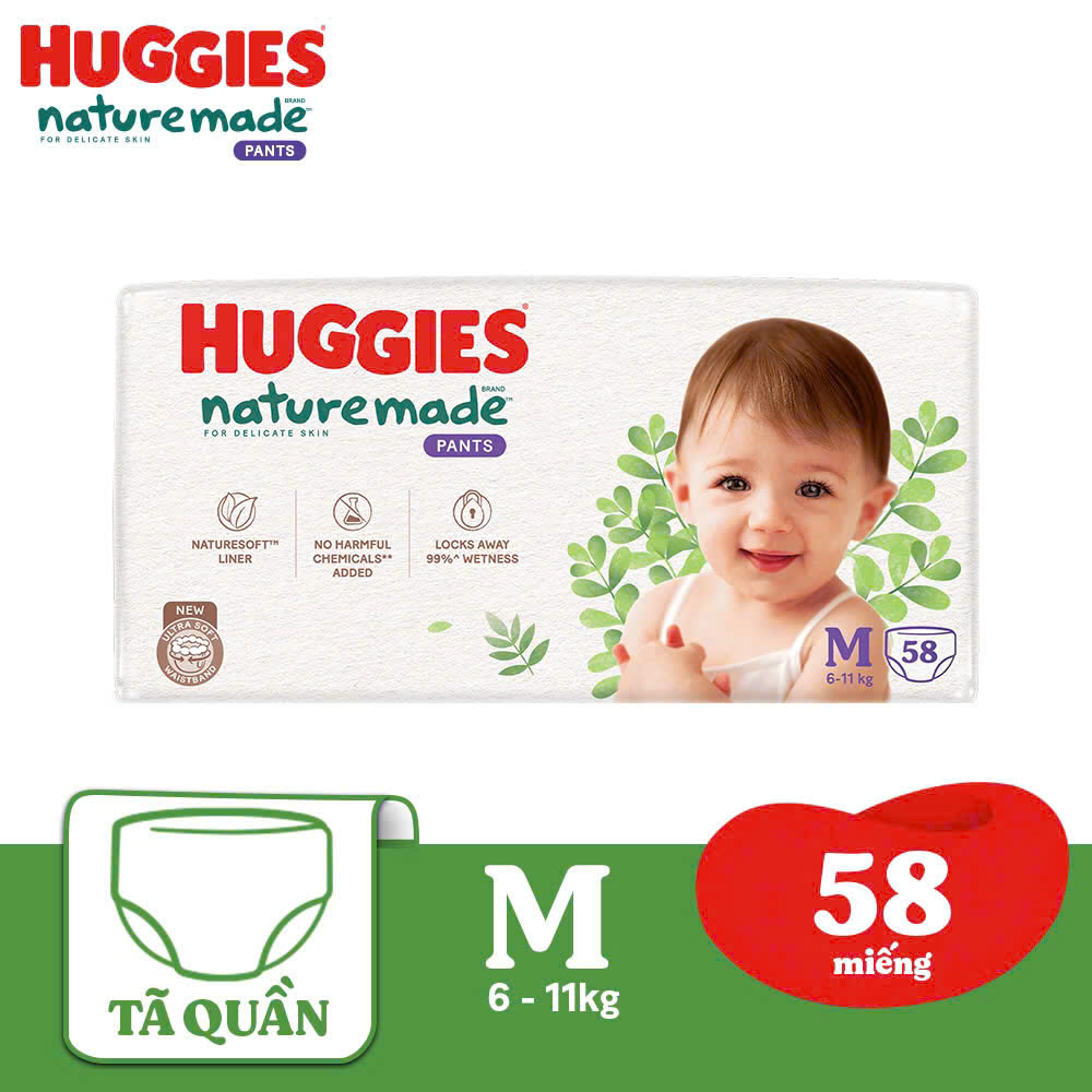 Tã Quần Huggies Platinum Nature Made Size M (58 Miếng)
