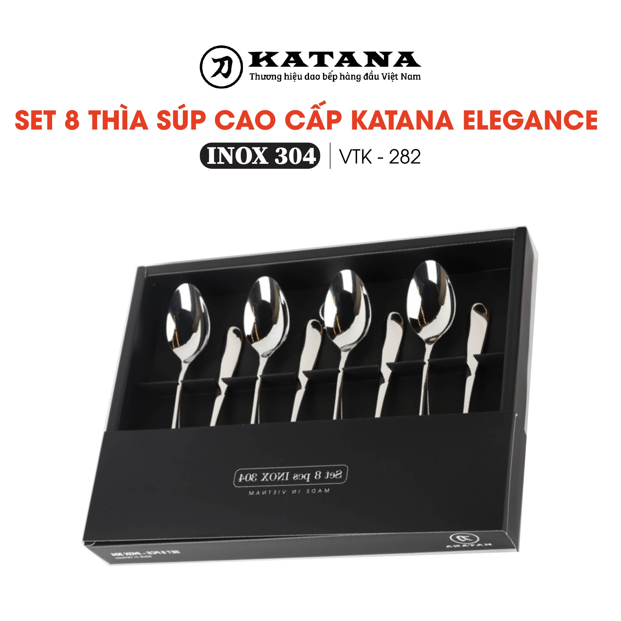 Set 8 thìa súp cao cấp KATANA vân trơn Elegance VTK282