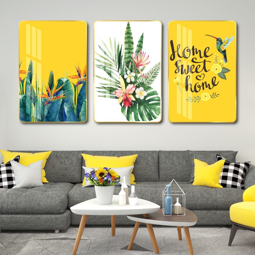 Tranh treo tường tráng gương lá xanh decor trang trí phòng ngủ, phòng khách, cầu thang có khung cao cấp cỡ đại tặng đinh