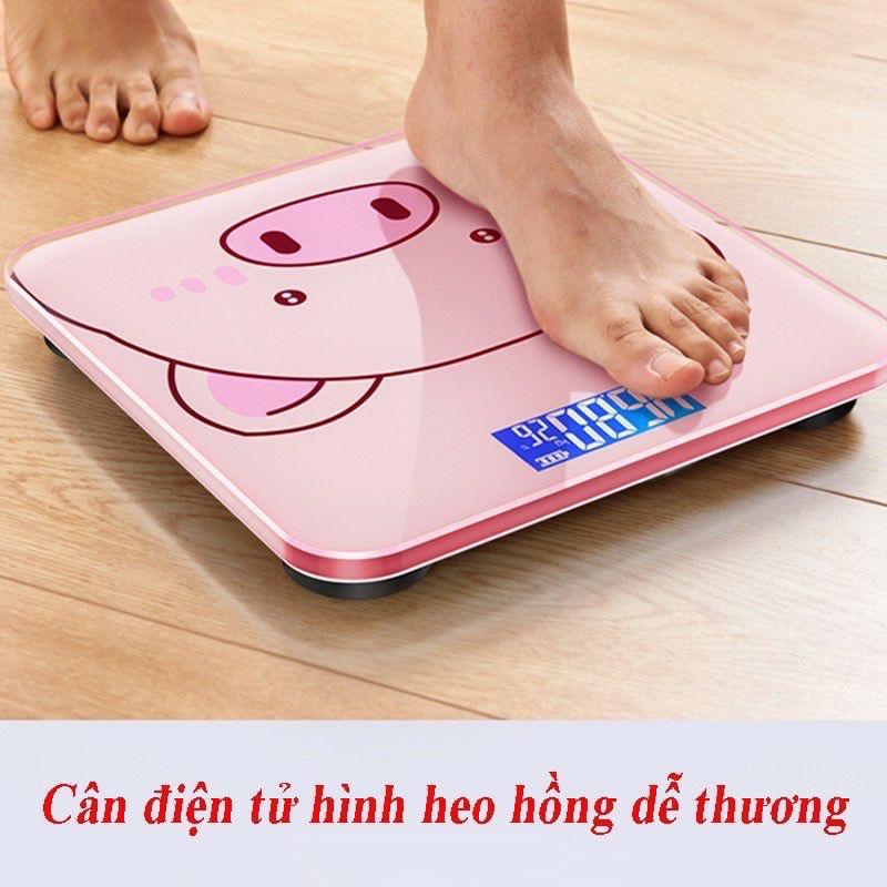 Cân điện tử sức khỏe thay pin AAA con heo hồng và iscale max 180kg, dùng cho cả gia đình