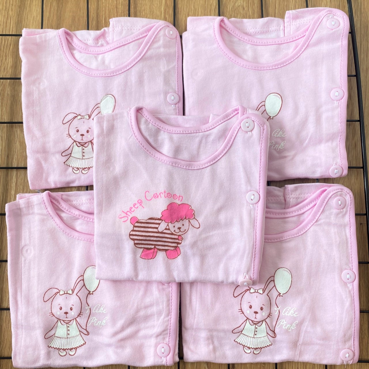 COMBO 5 Áo sơ sinh cotton THT-FR GGY | Áo Màu Cài Lệch Tay Dài | Size 1 - 3 cho bé sơ sinh - 9 kg| Chất vải thun cotton 100% xịn, đẹp, mềm, họa tiết xinh | Hàng Việt Nam | Quần sơ sinh | Quần áo sơ sinh