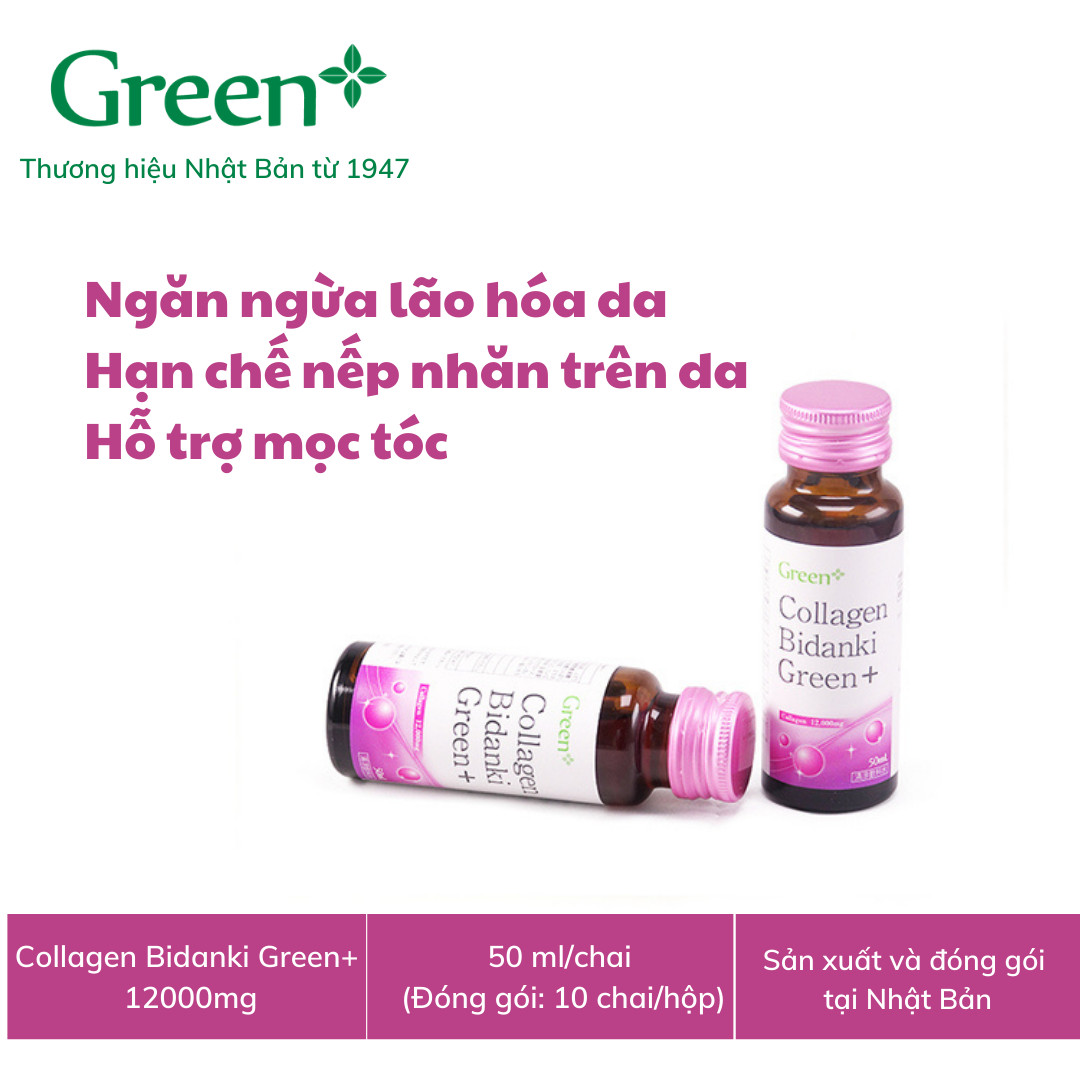 Nước uống Collagen Nhật Bản - Collagen Bidanki Green+ đẹp da, chống lão hóa