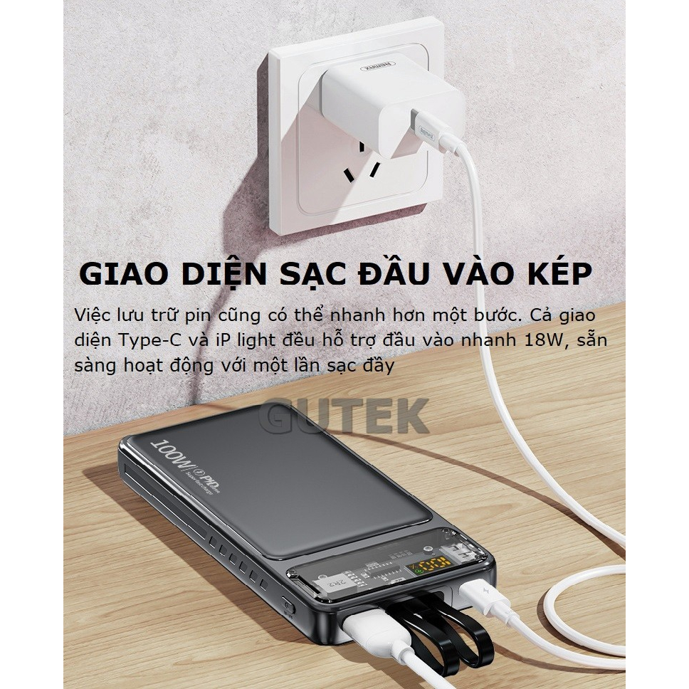 Sạc dự phòng 30000mah HXSJ DX159 công suất nhanh 100w dung lượng pin lớn có sẵn dây cho điện thoại - Hàng Chính Hãng