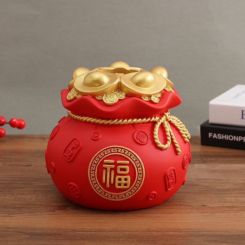 Chậu hoa hình túi tiền kèm 09 nhành đào đông đỏ trưng Tết Sức khỏe Giàu có Quà tặng Đồ trang trí