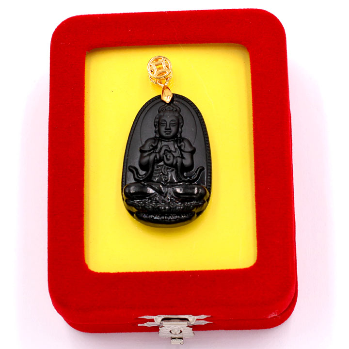 Mặt Phật Đại Nhật Như Lai - thạch anh đen 3.6cm - kèm hộp nhung - tuổi Mùi, Thân