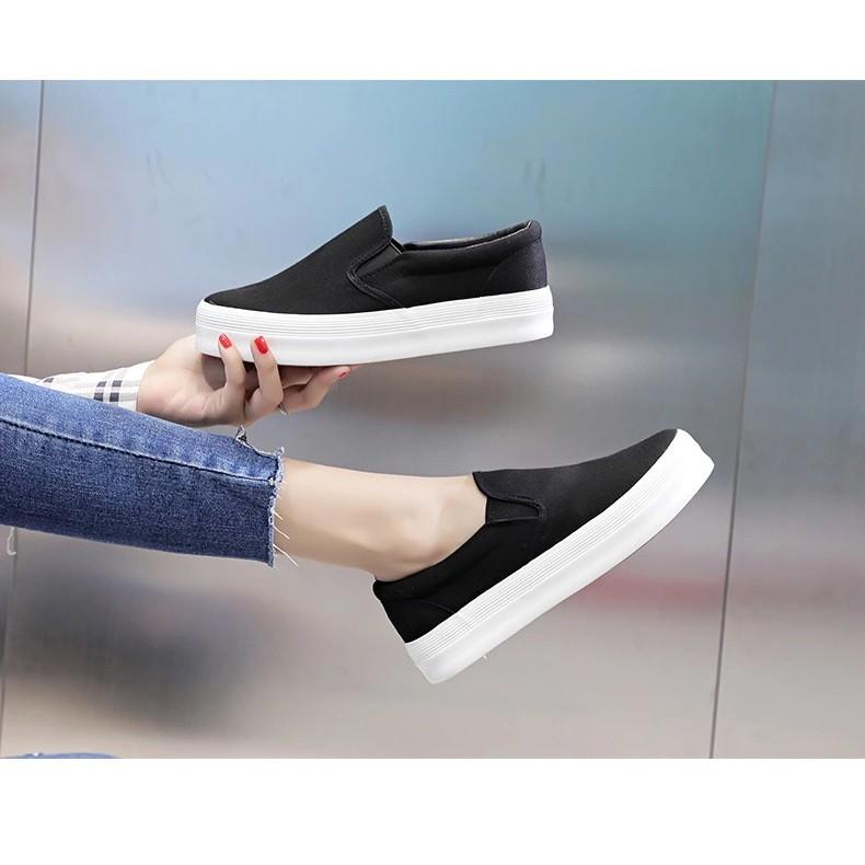 Slip on vải nữ - Giày lười vải nữ đế bánh mì - Vải thô màu trắng, đen đế trắng và đen full - Mã SP F362