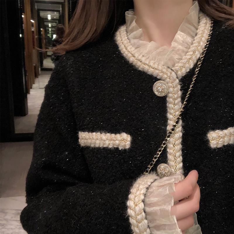 Áo khoác dạ tweed cúc ngọc viền ren sang chảnh (Kèm Ảnh Thật