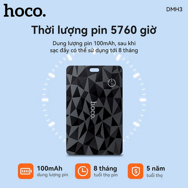 Thẻ định vị Ho,co DMH3 siêu mỏng, pin 100mAh sạc lại được, chống nước IP68, định vị toàn cầu cho iOS - Hàng chính hãng