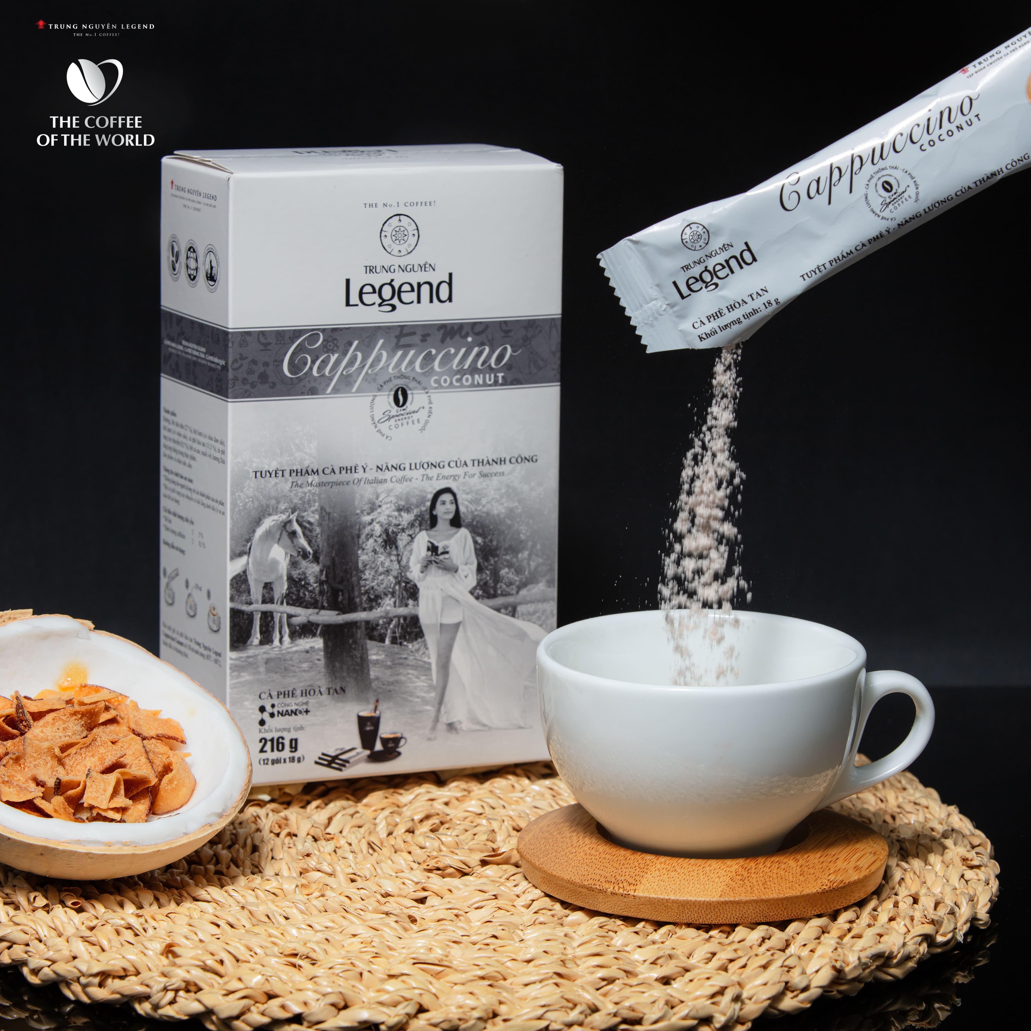 Trung Nguyên Legend - Cà phê hoà tan rang xay Cappuccino Coconut - Hộp 12 gói x 18gr