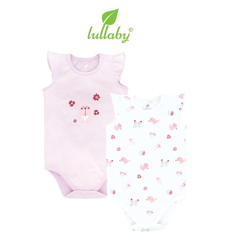 Bộ quần áo body cộc tay Lullaby cho bé gái NH615P Trắng Hồng - Set 2 chiếc