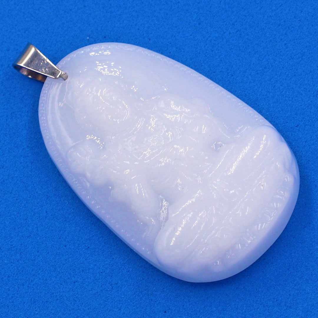 Mặt Phật Đại thế chí đá thạch anh trắng 5 cm kèm móc và vòng cổ dây cao su, Mặt Phật bản mệnh size L, mặt dây chuyền Phật