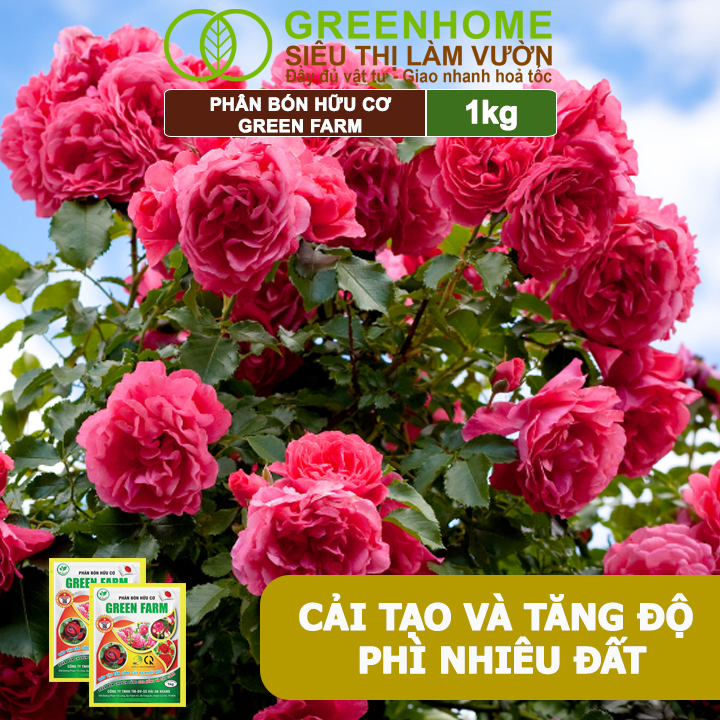 Phân Bón Hữu Cơ Green Farm, GreenHome, Gói 1kg, Chuyên Dùng Cho Cây Cảnh, Hoa Hồng