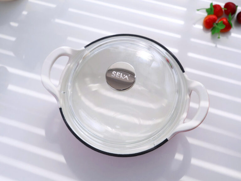 Nồi Gang Tráng Men Sứ Cao Cấp Seka SKG420 Size 20cm,Kèm Vung Kính Cao Cấp An Toàn - Hàng Chính Hãng
