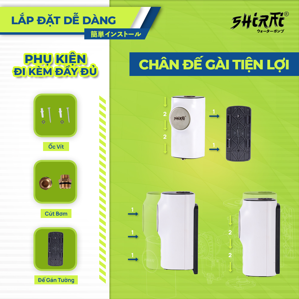 Máy bơm tăng áp mini SHIRAI S20 - Máy bơm mini tự ngắt thông minh - Dùng cho máy giặt, bình nóng lạnh, vòi sen, chậu rửa