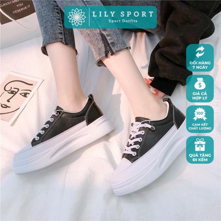 Giày thể thao nữ độn đế sneaker trắng đen bata cao cấp kiểu Hàn Quốc D08