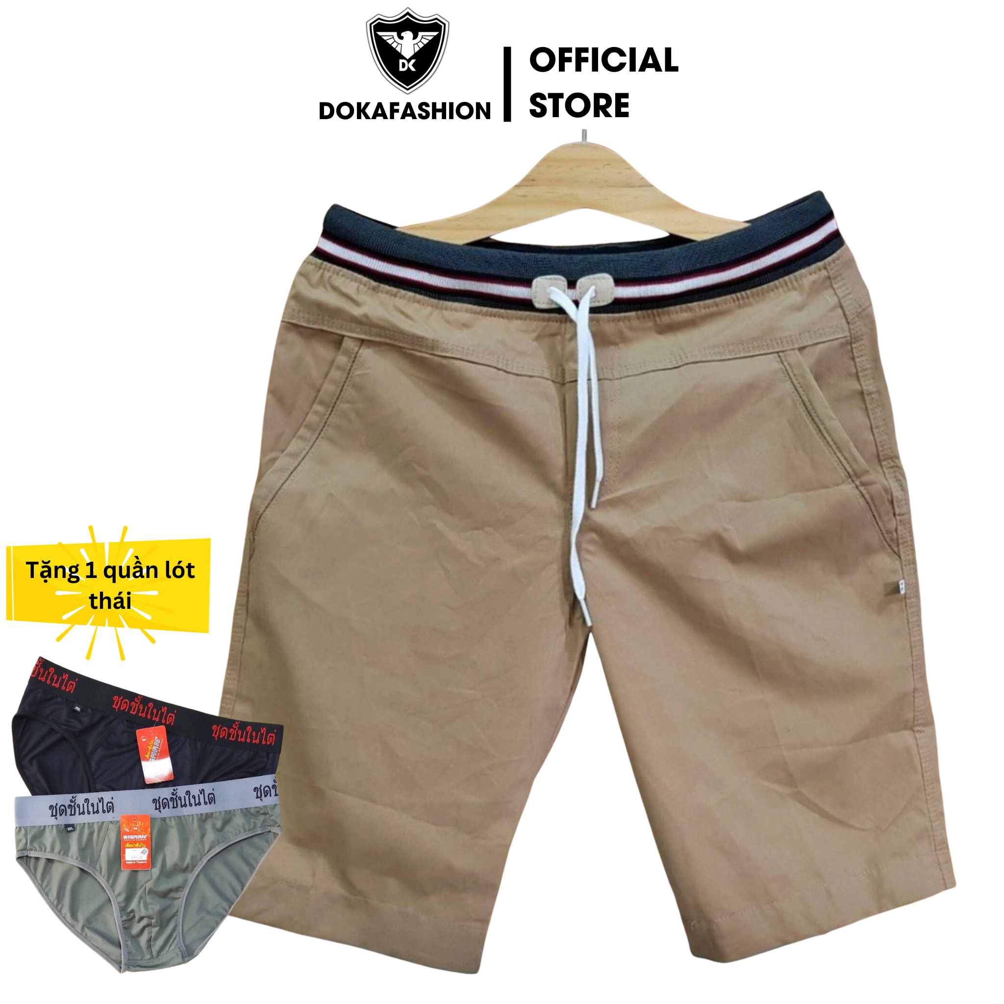 Quần Short Lửng Nam Kaki (Tặng kèm quần lót thái) Vải Cotton Mềm Mịn Lưng Thun Đai Quần Có Dây Chun Kéo, Dễ Dàng Điều Chỉnh Phù Hợp Co Giãn Cao Cấp DKQKN26