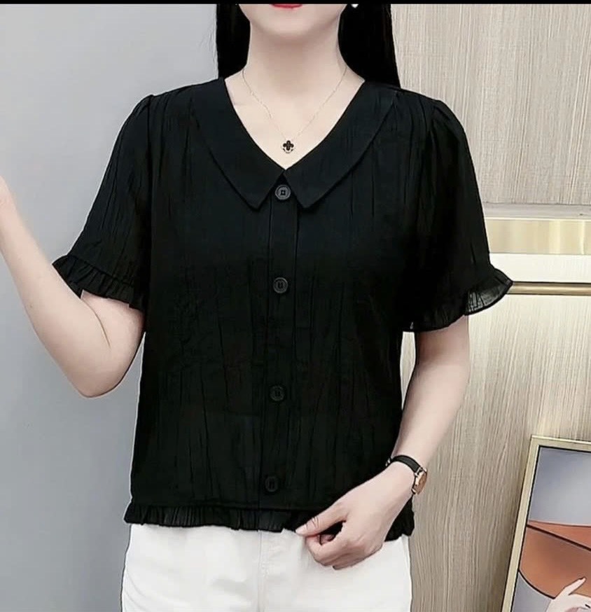 Áo sơ mi nữ tay ngắn, áo kiểu nữ, chất liệu Đũi mềm mát, form trẻ trung, năng động NeSa Shop