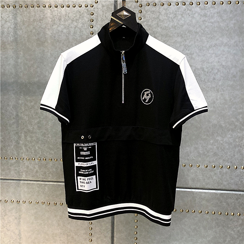 Áo thun nam cổ trụ cao cấp TC với chất cotton co dãn, khóa kéo logo đính hạt bền đẹp, năng động, trẻ trung-961
