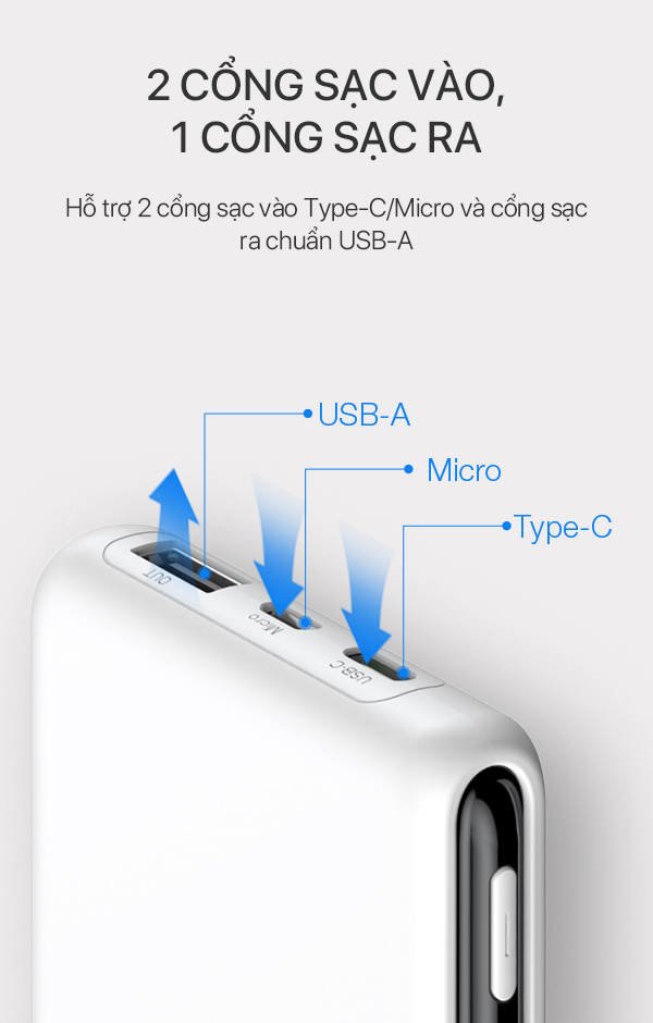 Pin Sạc Dự Phòng 10.000mAh ROBOT RT180 - 2 Cổng Sạc Vào Type-C/Micro, Kích Thước Mỏng và Nhẹ - HÀNG CHÍNH HÃNG