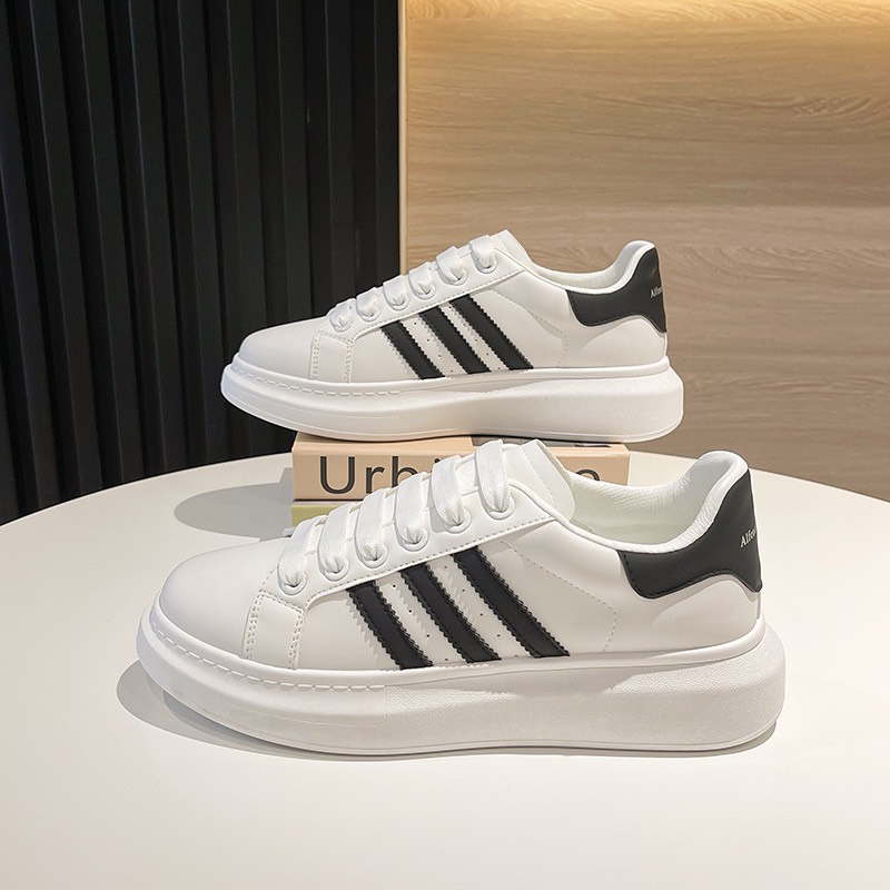 Giày Sneaker Đế Cao Nam Nữ màu trắng sang, đủ size từ 36 đến 43 khâu mũi phối sọc thời trang