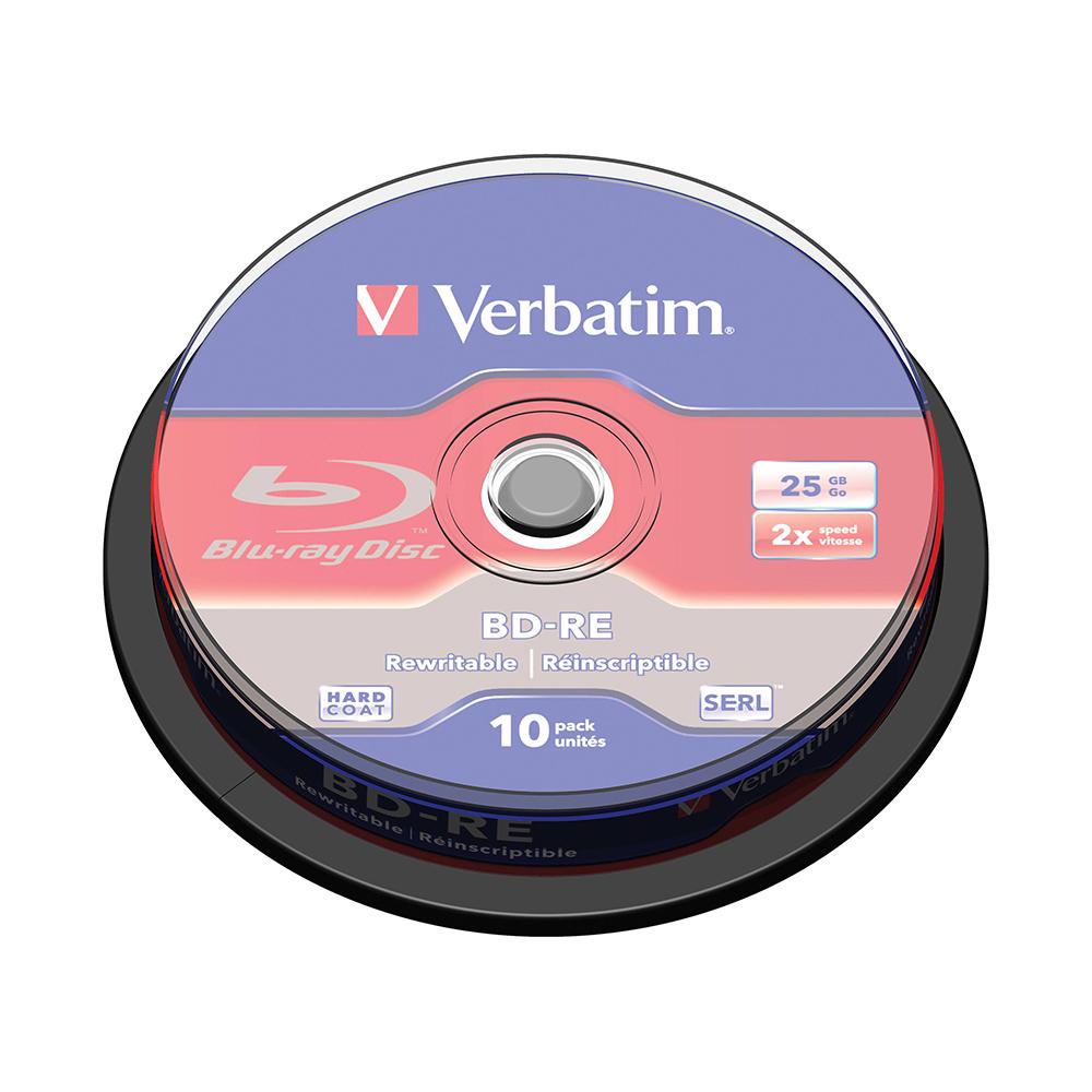 Bộ lưu trữ dữ liệu dạng đĩa nhỏ gọn Verbatim BD-RE 25GB - 10pk trục 2x, ghi Blu-ray, in trắng