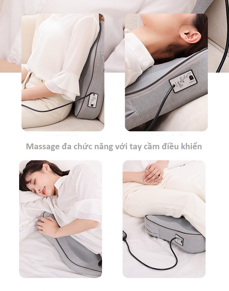 Gối Massage Hồng Ngoại VPG21- Gối Massage Lưng Cổ Cột Sống Bản Nâng Cấp Mát xa Toàn Lưng Bằng Bi Massage Hồng Ngoại Phiên Bản Dùng Pin Và Dùng Điện - Máy Massage