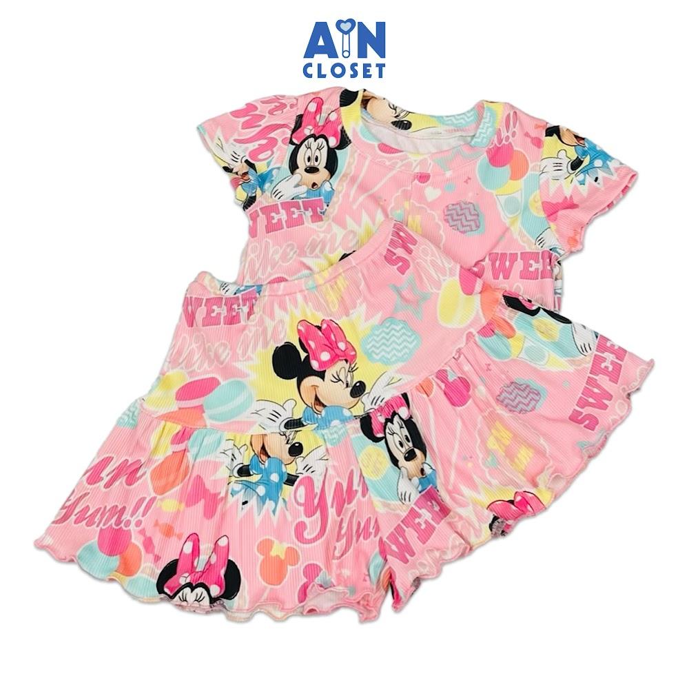 Bộ quần áo Ngắn bé gái hoạ tiết Chuột Mina Hồng Thun cotton - AICDBGZTSI7Y - AIN Closet