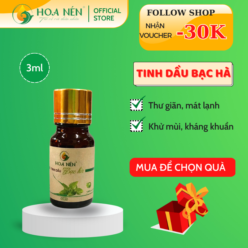 Tinh dầu Bạc Hà nguyên chất Hoa Nén 3ml - 100ml - Thư giãn, kháng khuẩn, làm đẹp da