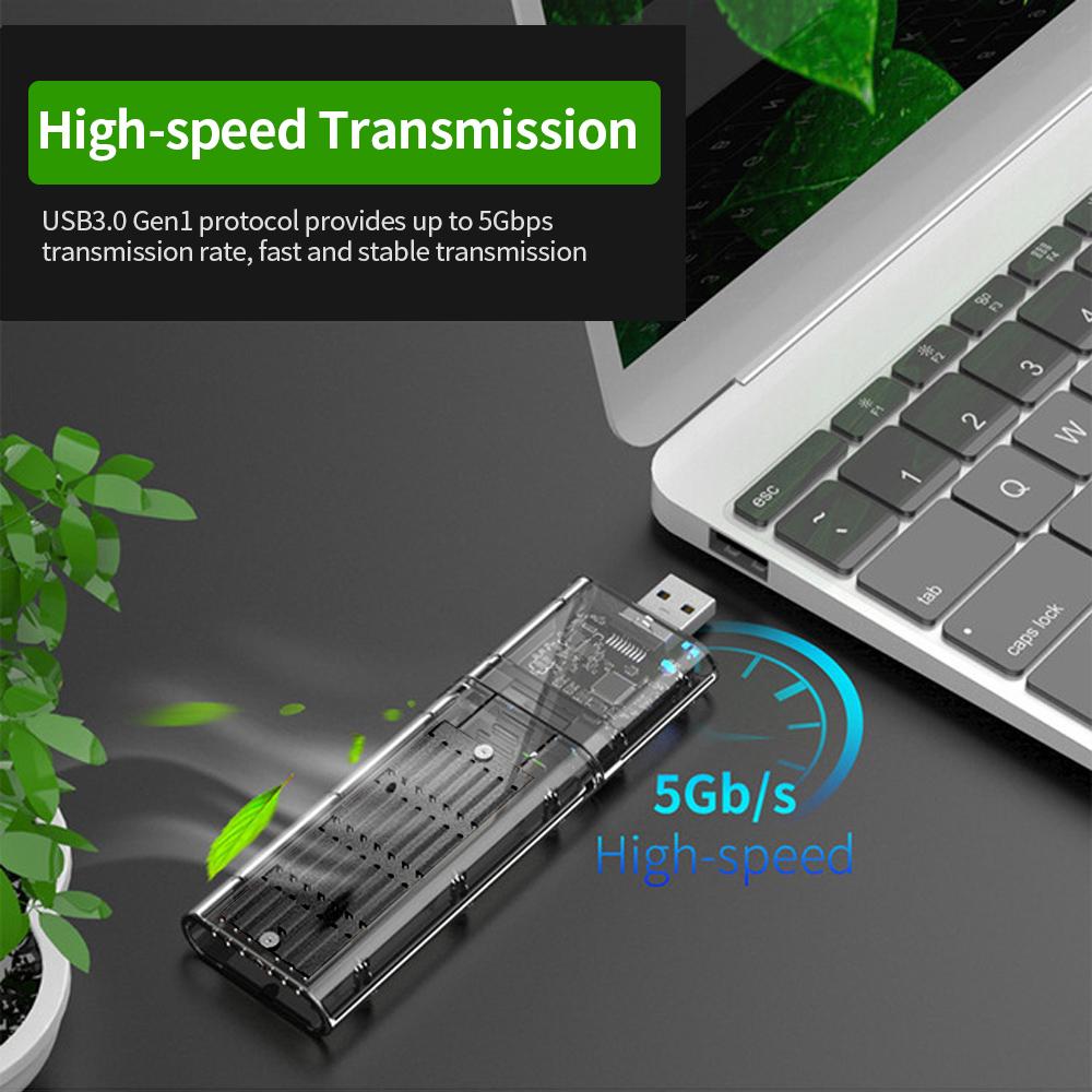 Hộp đựng ổ cứng USB3.0 Gen1 SATA SSD di động M.2 NGFF Hỗ trợ SATA B-KEY M.2 SSD - Trong suốt