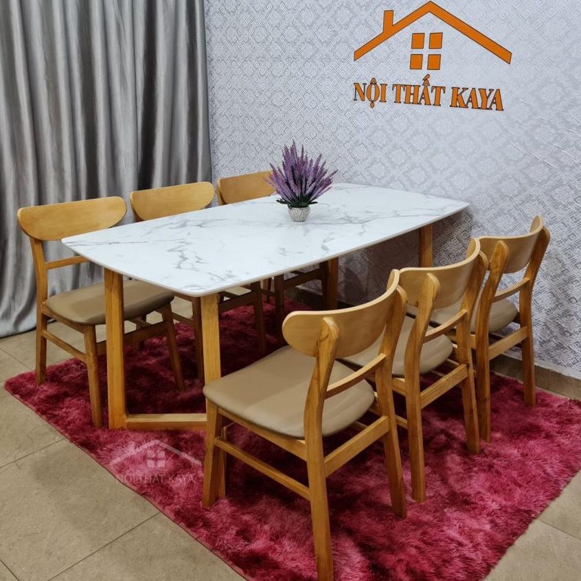 Bộ bàn mặt đá chân M 6 ghế Lunar 1m6 Mặt bàn đá với nguyên liệu được nhập khẩu từ Malaysia công nghệ Ý