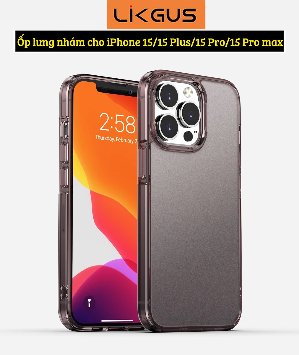 Ốp lưng nhám chống bám vân mồ hôi tay cho iPhone 15, 15 Plus, 15 Pro Max, 15 Pro hiệu Likgus Matte - chống sốc, chống ố - Hàng nhập khẩu